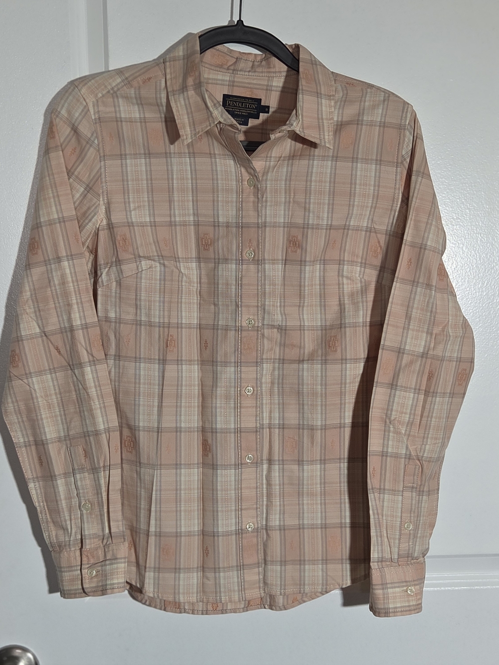 Pendleton Men's Peach and Cream Plaid Button-Down Shirt